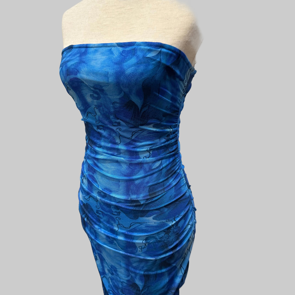 Pretty Garden Blue Full Length Strapless Dress Women's Small