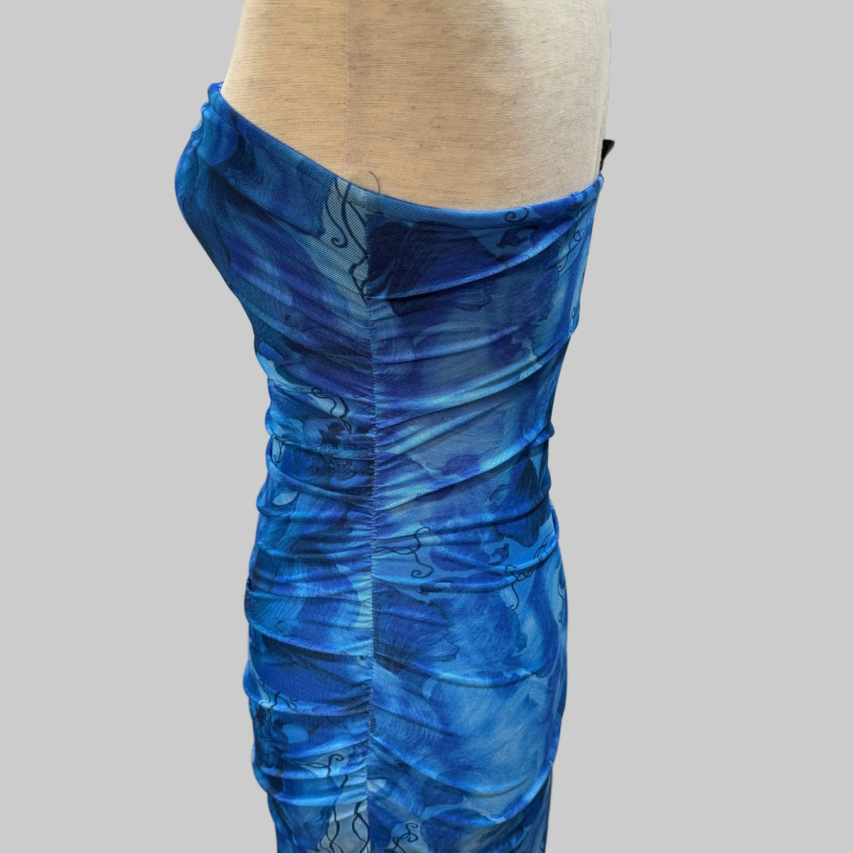 Pretty Garden Blue Full Length Strapless Dress Women's Small