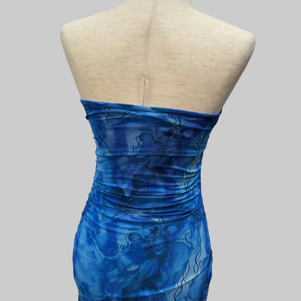 Pretty Garden Blue Full Length Strapless Dress Women's Small
