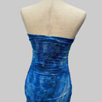 Pretty Garden Blue Full Length Strapless Dress Women's Small