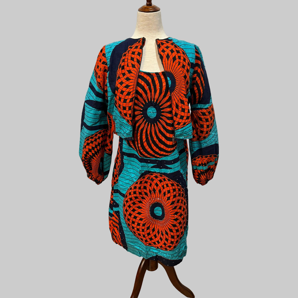 Handmade | Turquoise & Orange African-Inspired Dress & Jacket Set