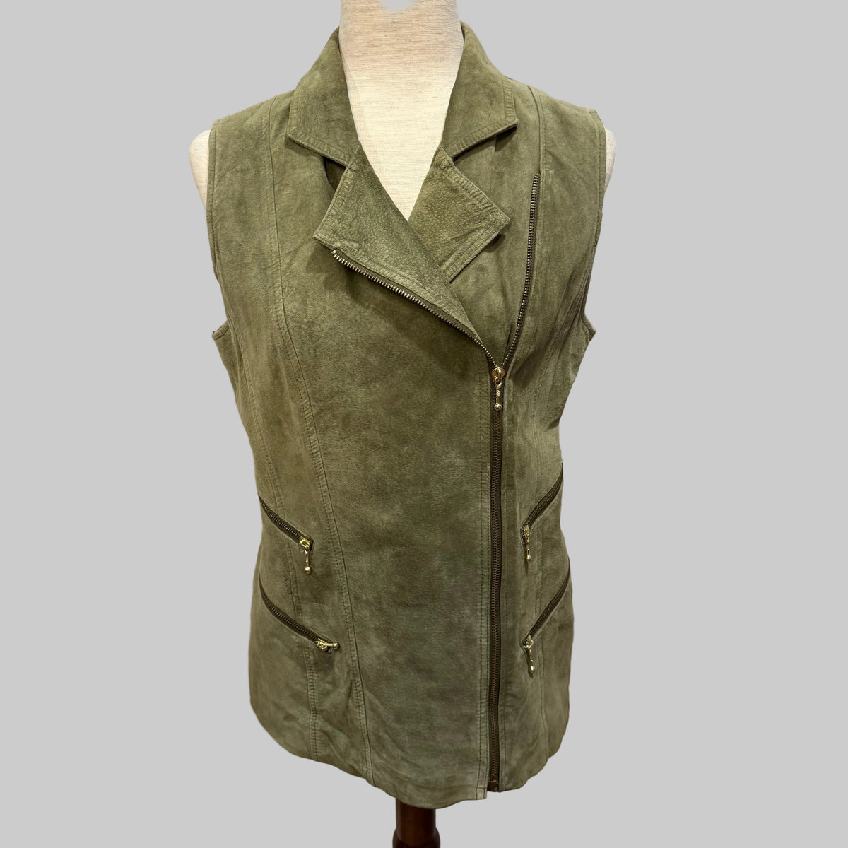 Suzelle | Green Leather Moto Style Vest
