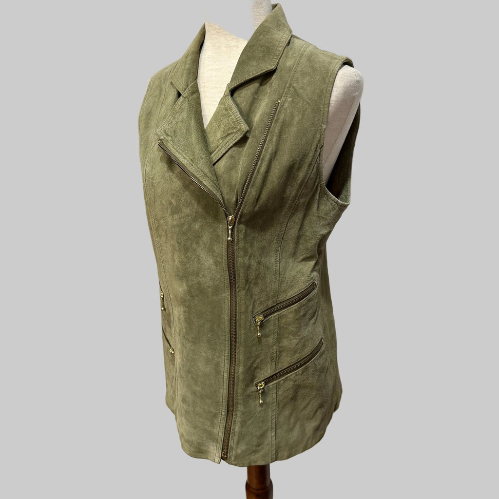 Suzelle | Green Leather Moto Style Vest