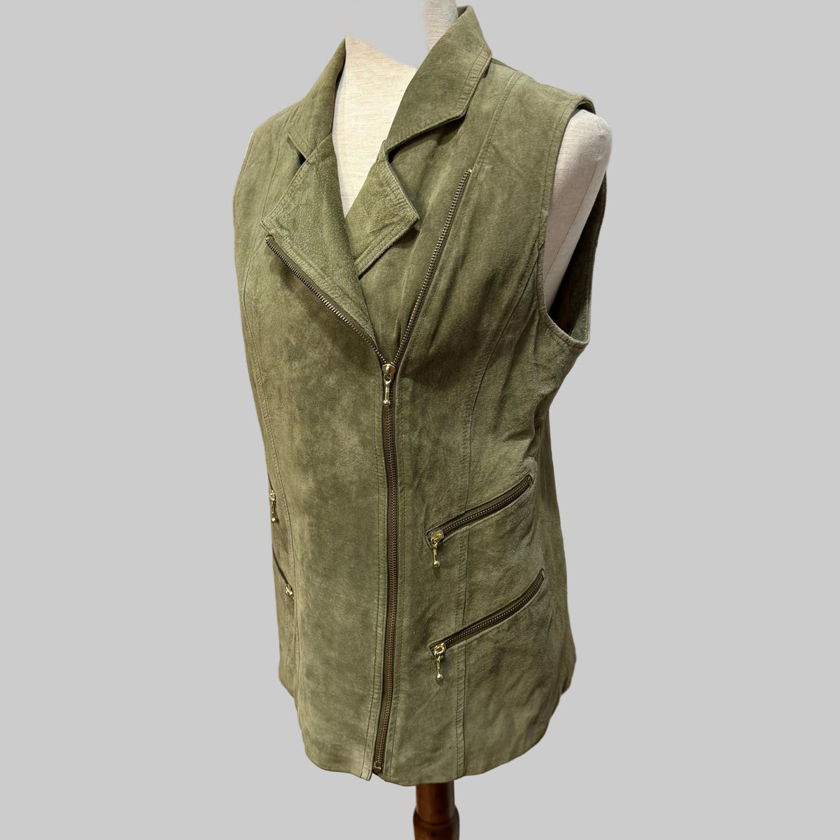 Suzelle | Green Leather Moto Style Vest