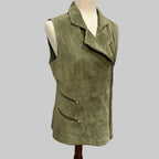 Suzelle | Green Leather Moto Style Vest