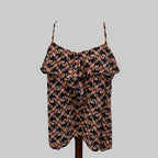 The Webster @ Target | Ruffled Neckline Navy Blue Patterned Blouse