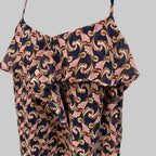 The Webster @ Target | Ruffled Neckline Navy Blue Patterned Blouse