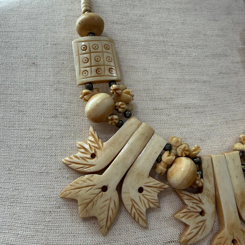 Vintage Hand Carved Bone Statement Necklace