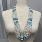 Native American Inspired White and Blue Beaded Necklace