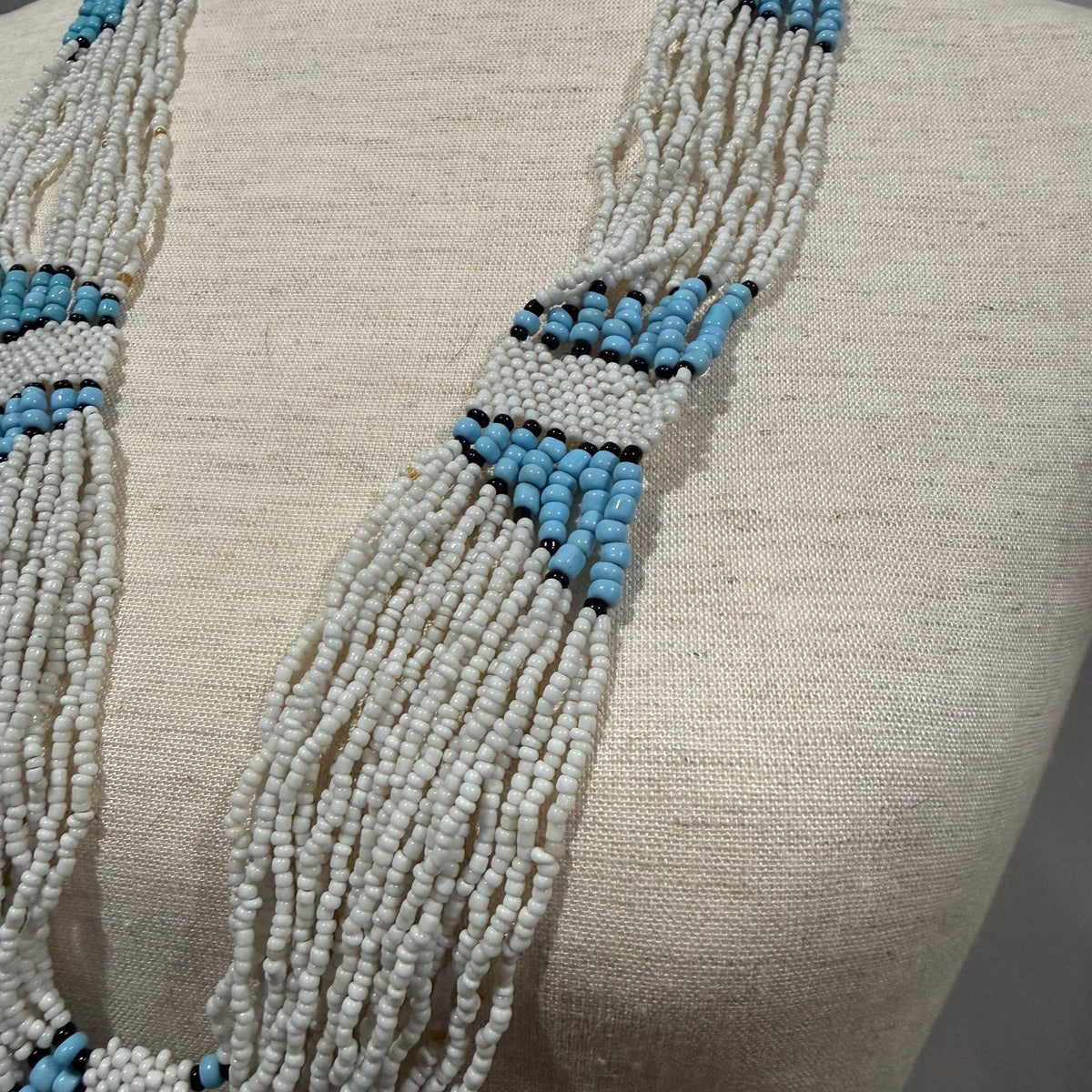 Native American Inspired White and Blue Beaded Necklace