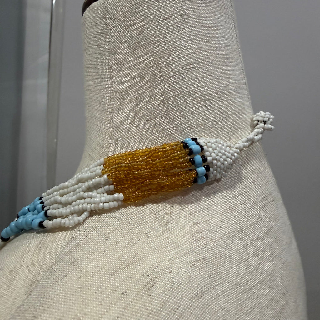 Native American Inspired White and Blue Beaded Necklace