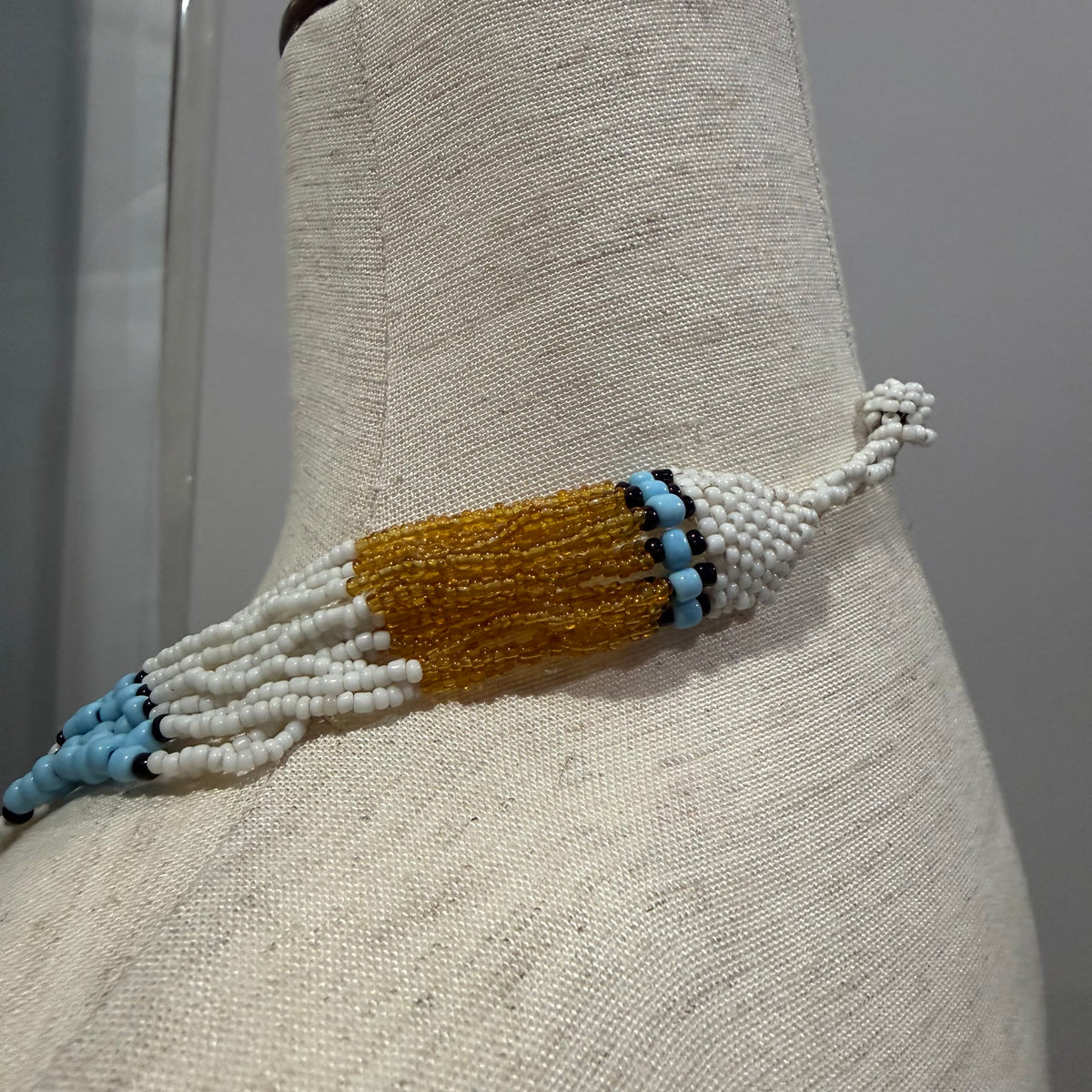 Native American Inspired White and Blue Beaded Necklace