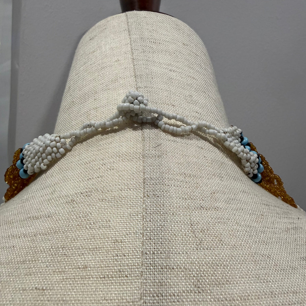 Native American Inspired White and Blue Beaded Necklace