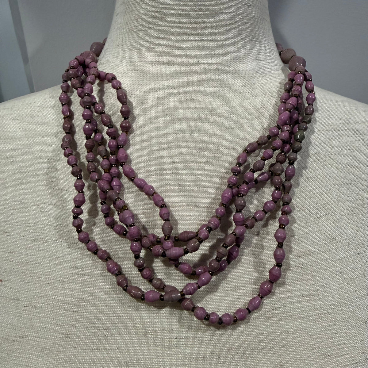 Purple Handmade Paper Bead Statement Necklace