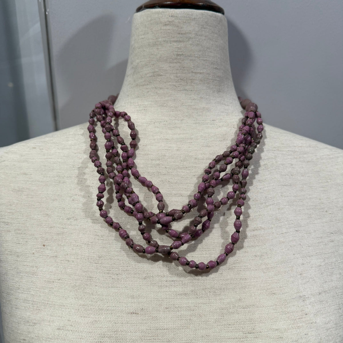 Purple Handmade Paper Bead Statement Necklace