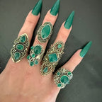Sterling Silver and Green Cabochon Ring Sz 7.5