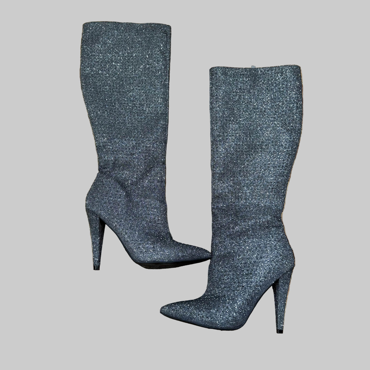 Anne Michelle | Magnolia Gray & Silver Studded Pointed Toe Heels