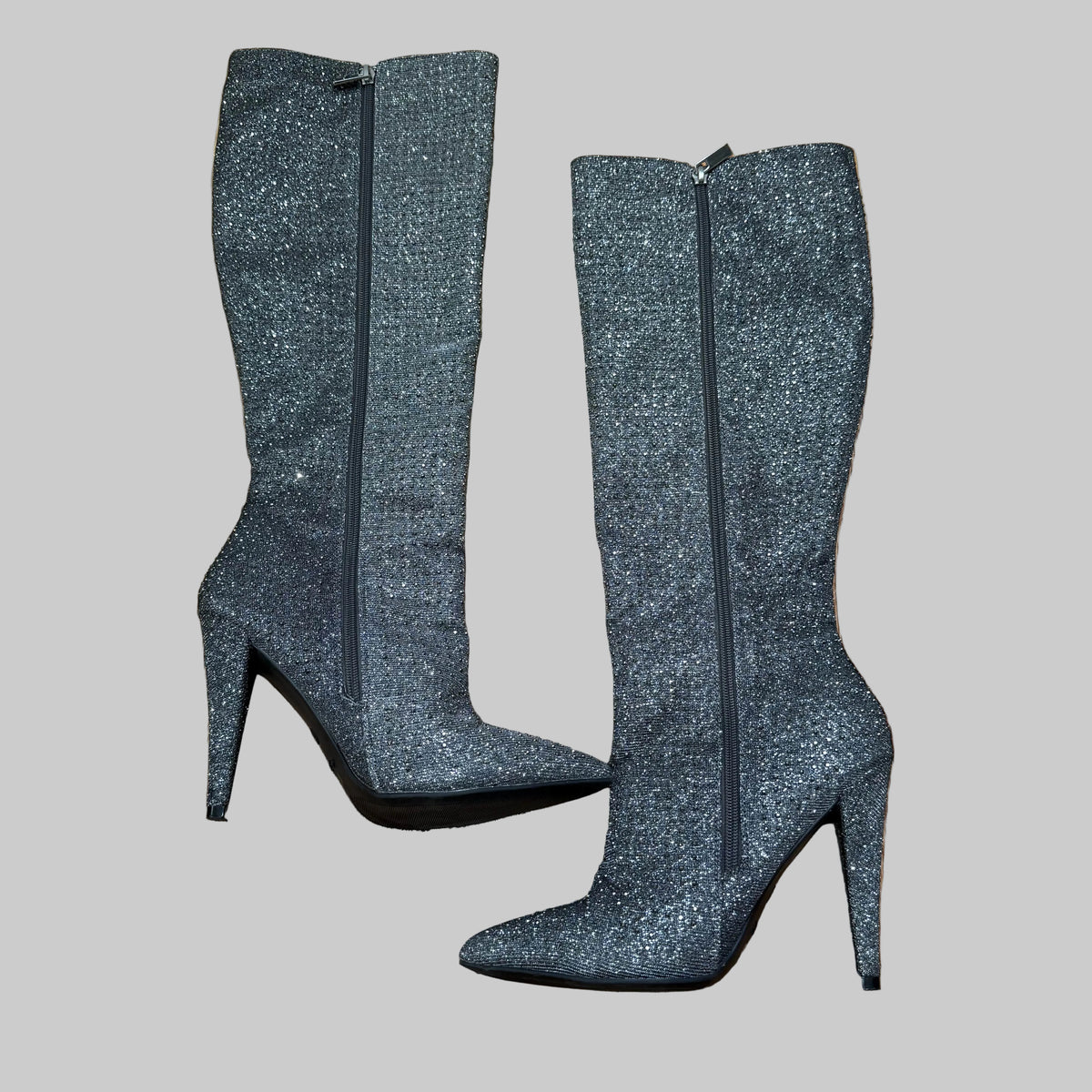Anne Michelle | Magnolia Gray & Silver Studded Pointed Toe Heels