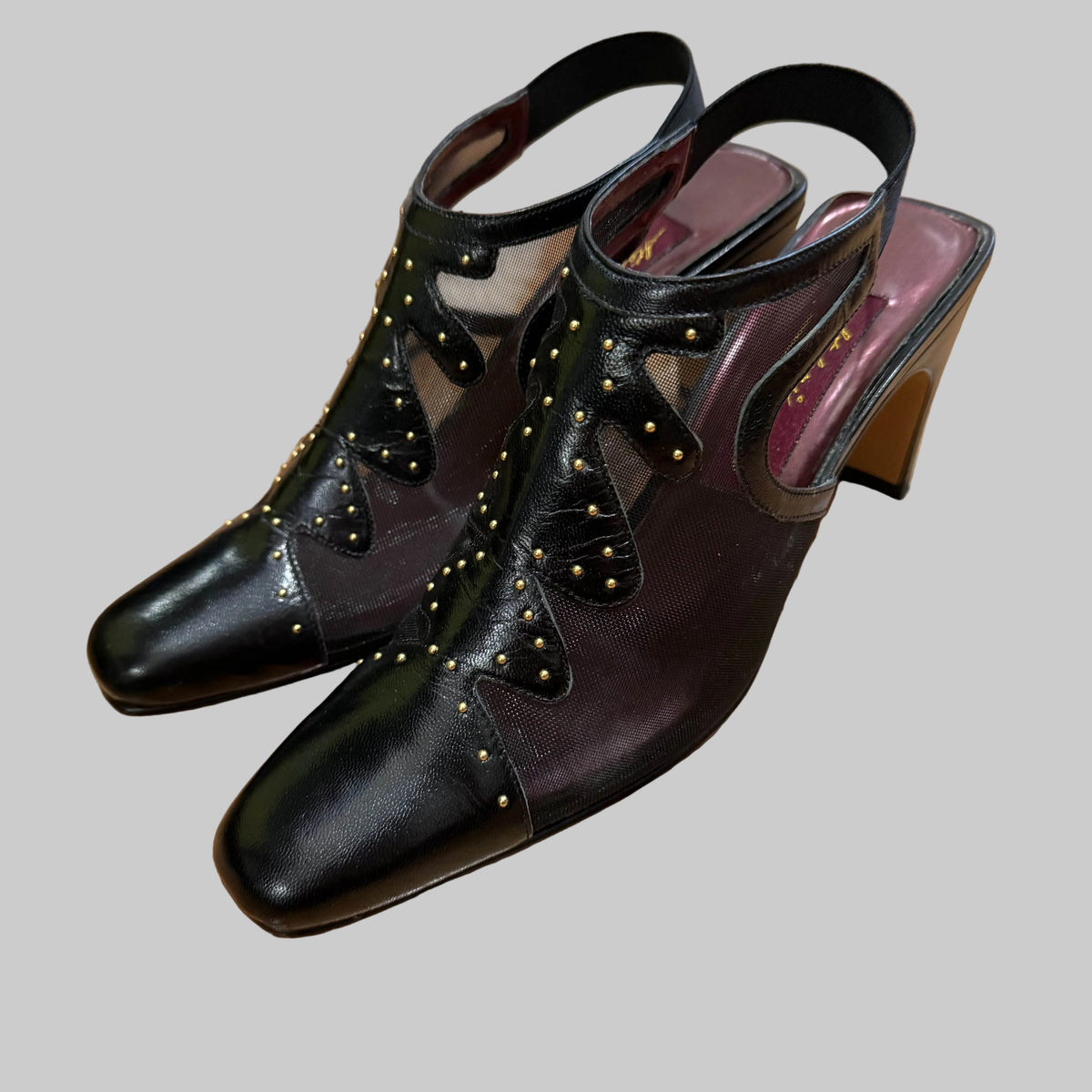 Stefani Couture | Black Leather Mesh Slingback Heels