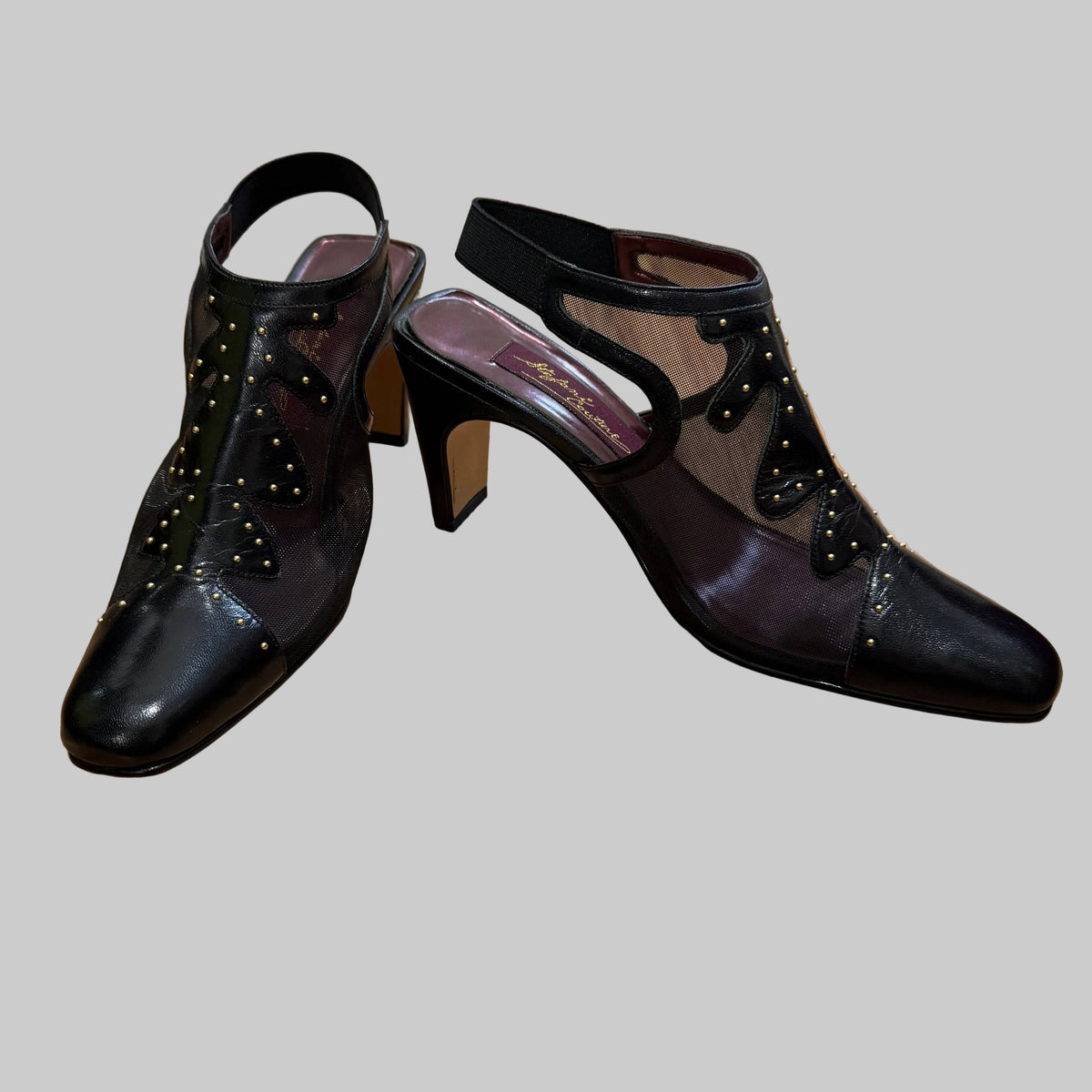 Stefani Couture | Black Leather Mesh Slingback Heels