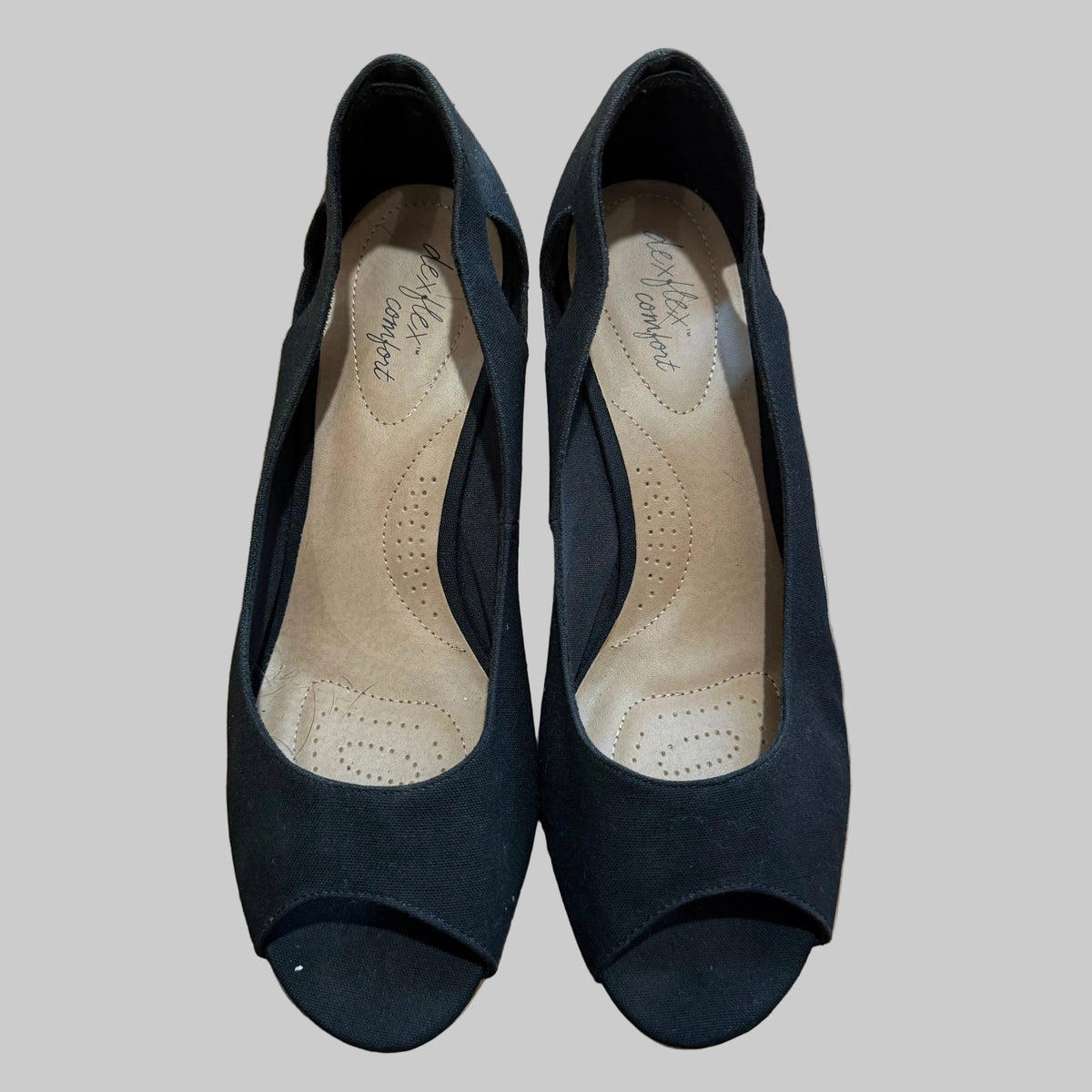 DexFlex Comfort | Black Peep Toe Wedge Heels