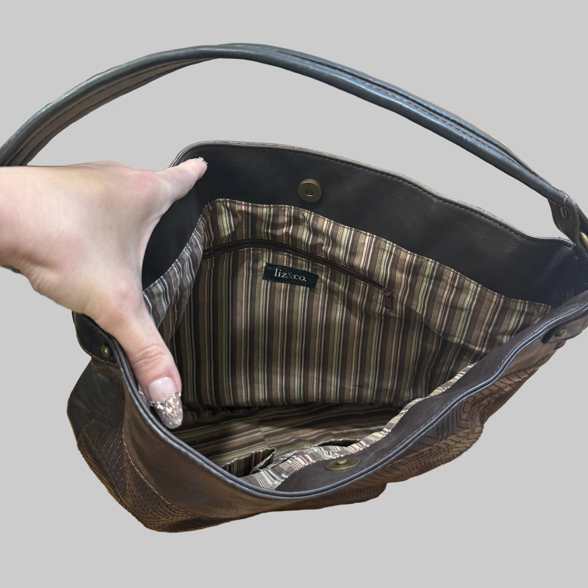 Liz & Co. | Brown Stitched Leather Shoulder Bag