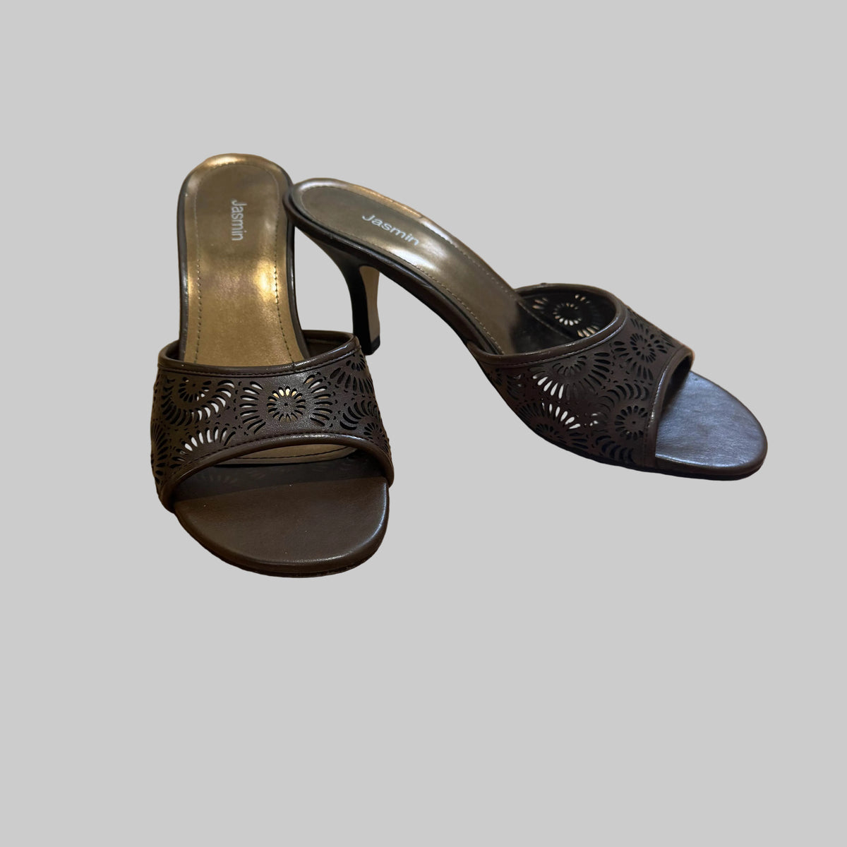 Jasmin | Brown Faux Leather Kitten Heel Slides
