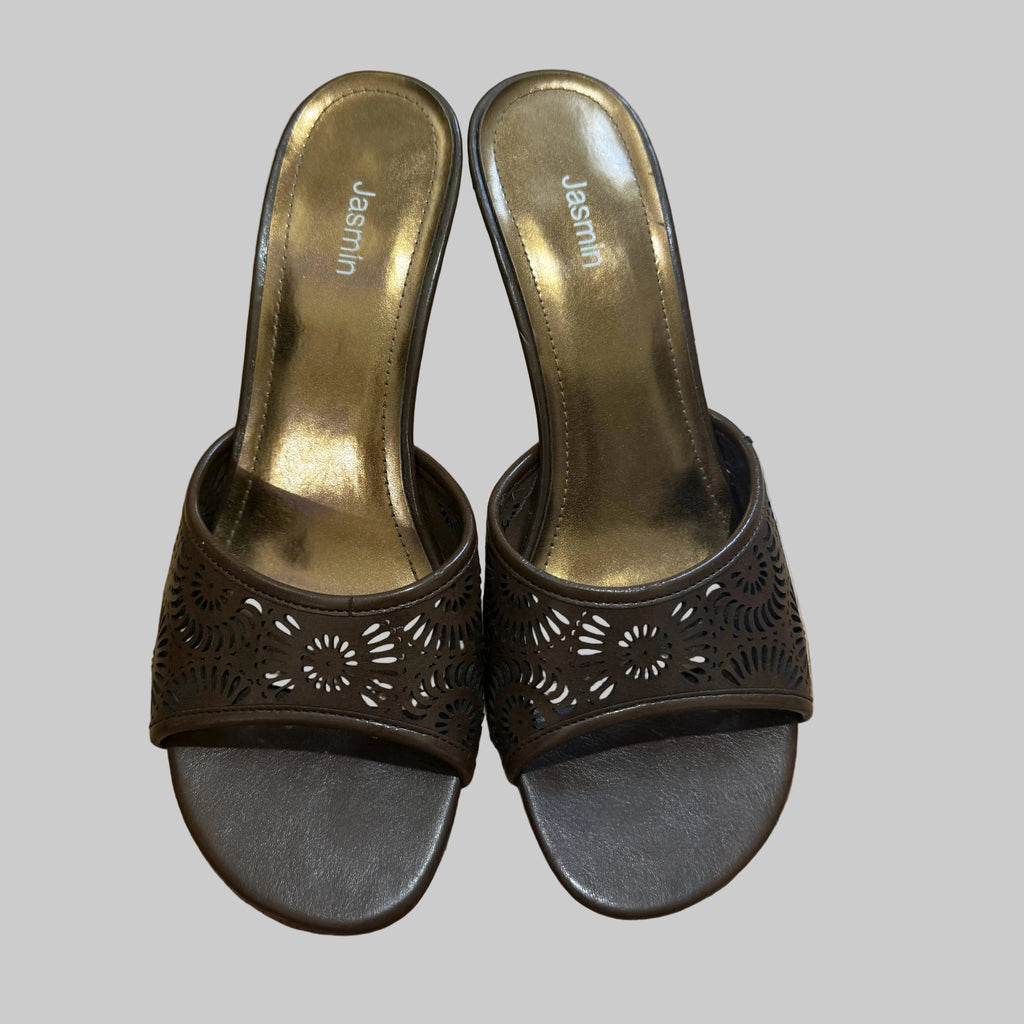 Jasmin | Brown Faux Leather Kitten Heel Slides