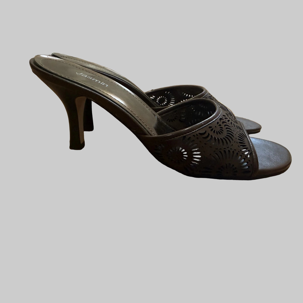 Jasmin | Brown Faux Leather Kitten Heel Slides
