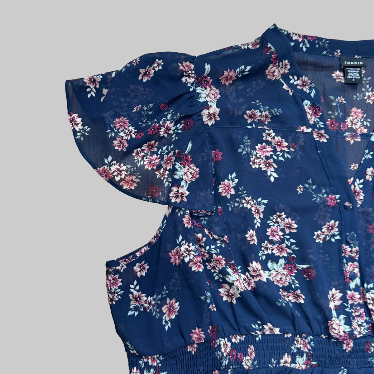 Torrid | Sheer Blue Floral Ruffled Blouse