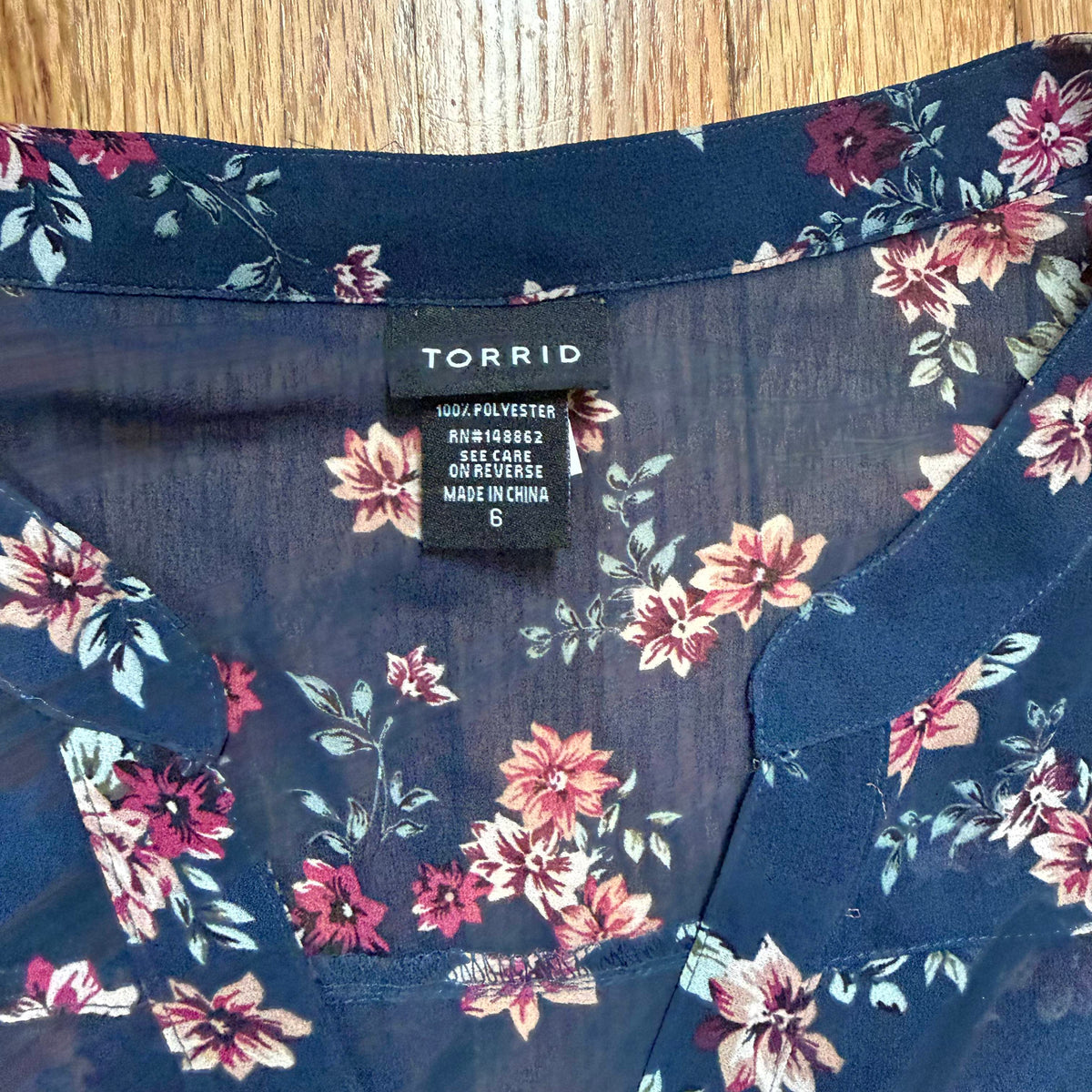 Torrid | Sheer Blue Floral Ruffled Blouse