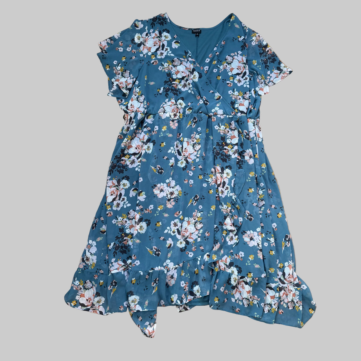 Torrid | Teal Blue Floral Faux Wrap Dress