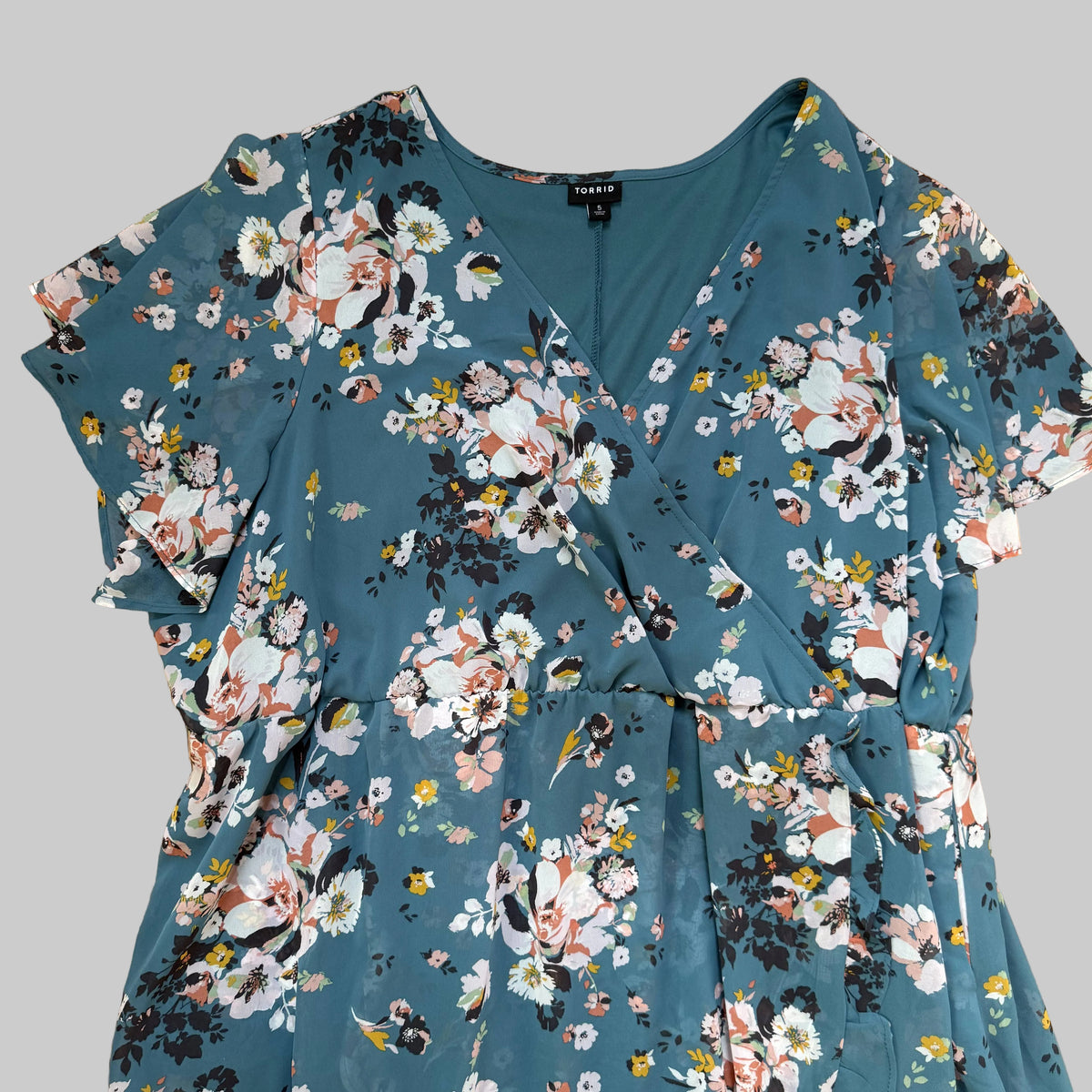 Torrid | Teal Blue Floral Faux Wrap Dress
