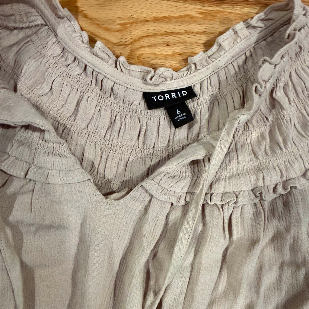 Torrid | Beige Short Sleeve Ruffled Top