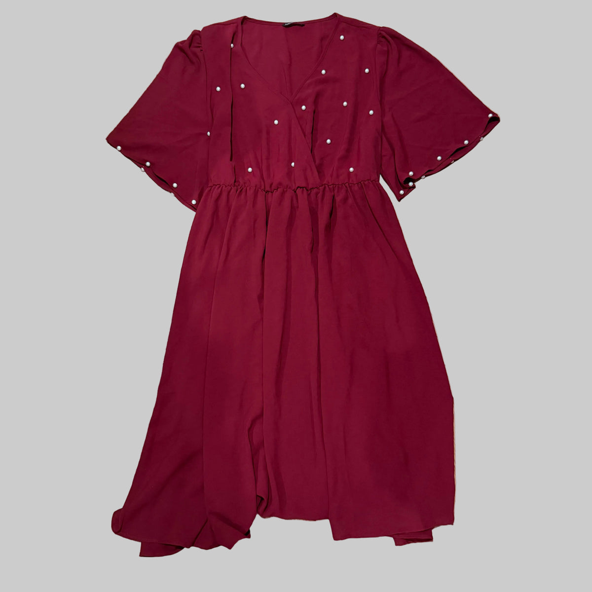 BloomChic | Red Wine Faux Pearl Embellished Dress