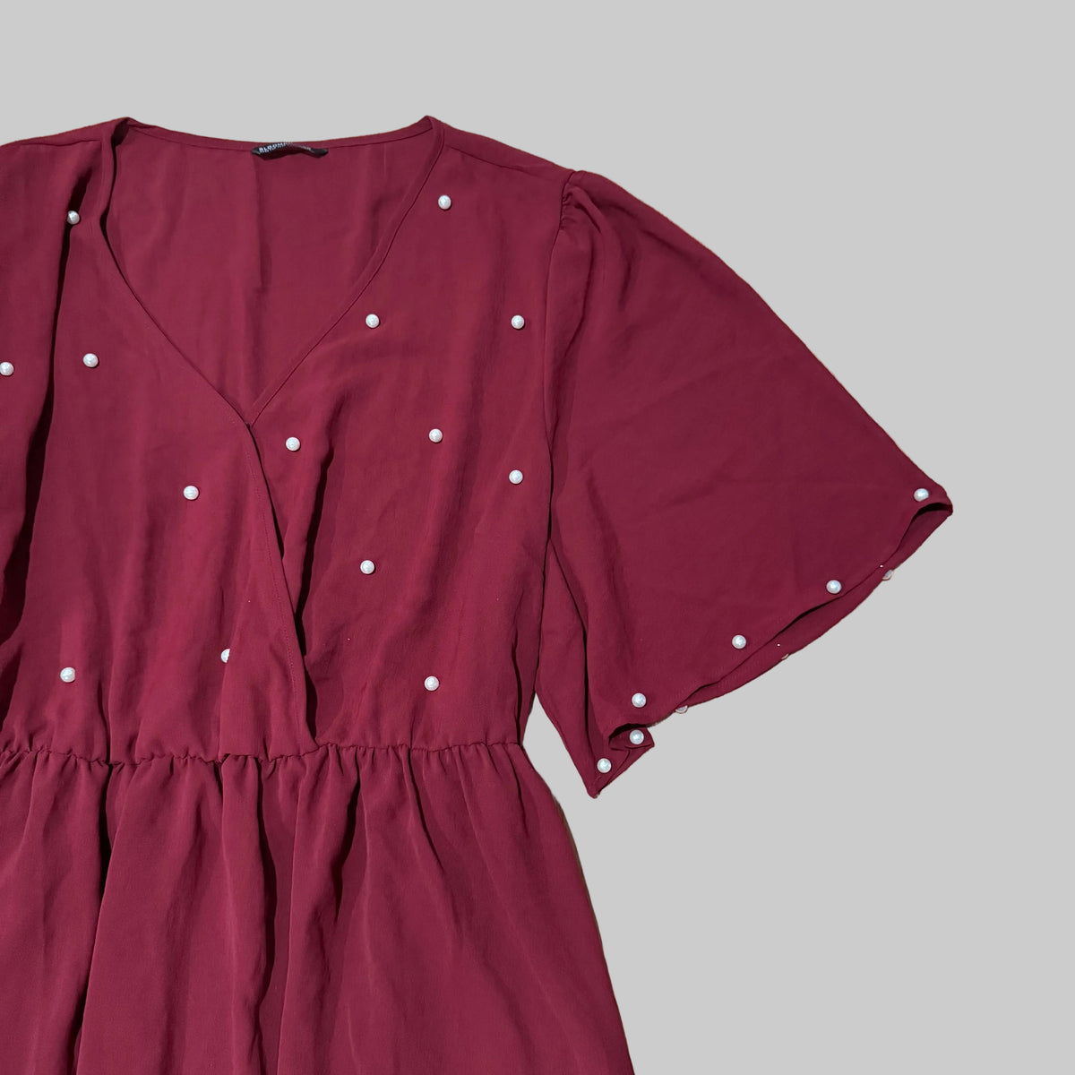 BloomChic | Red Wine Faux Pearl Embellished Dress