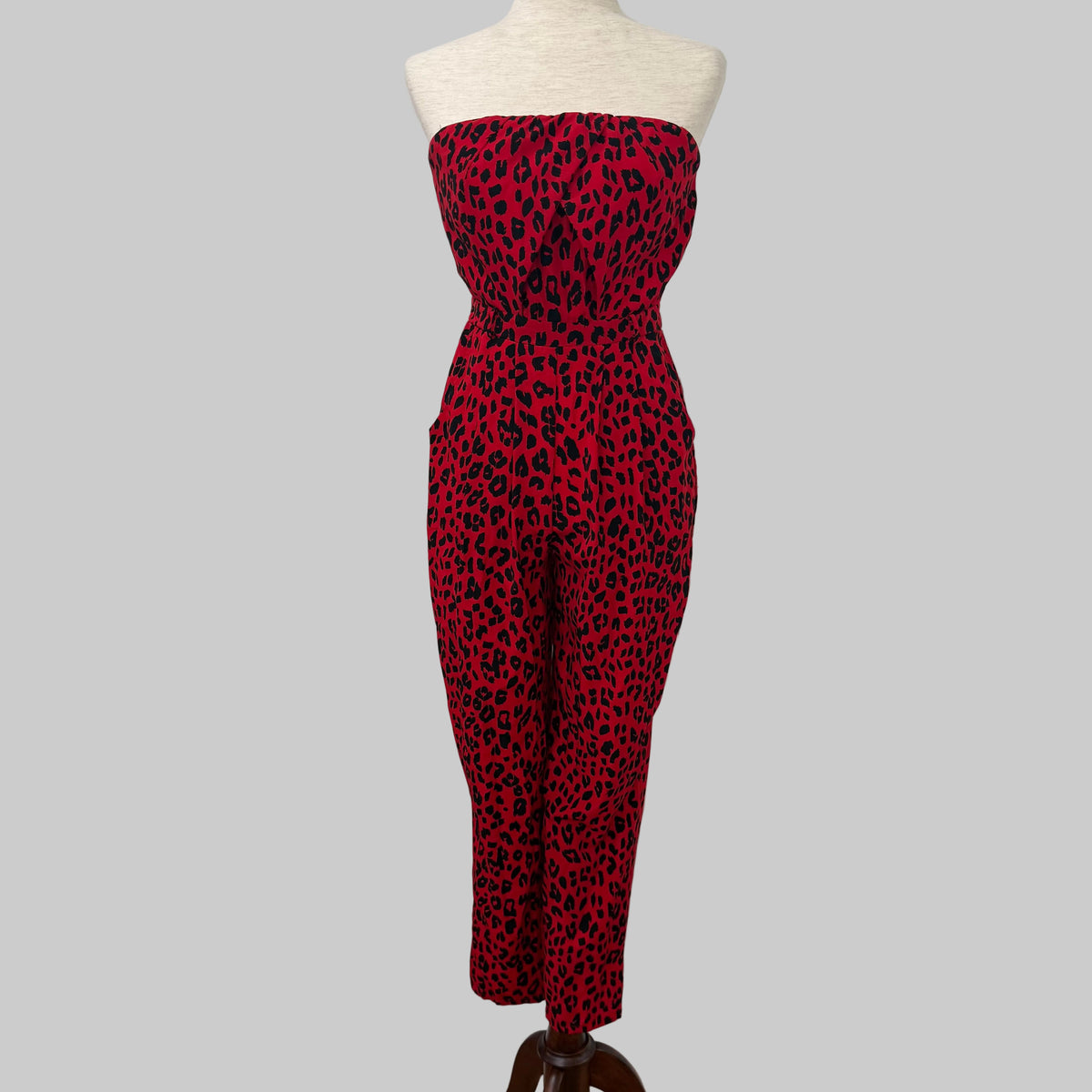 charlotte russe | Red Leopard Strapless Jumpsuit