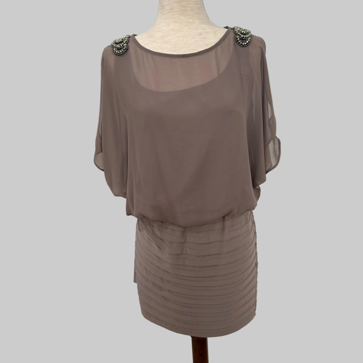 R&M Richards | Taupe Evening Mini Dress Women's 6P