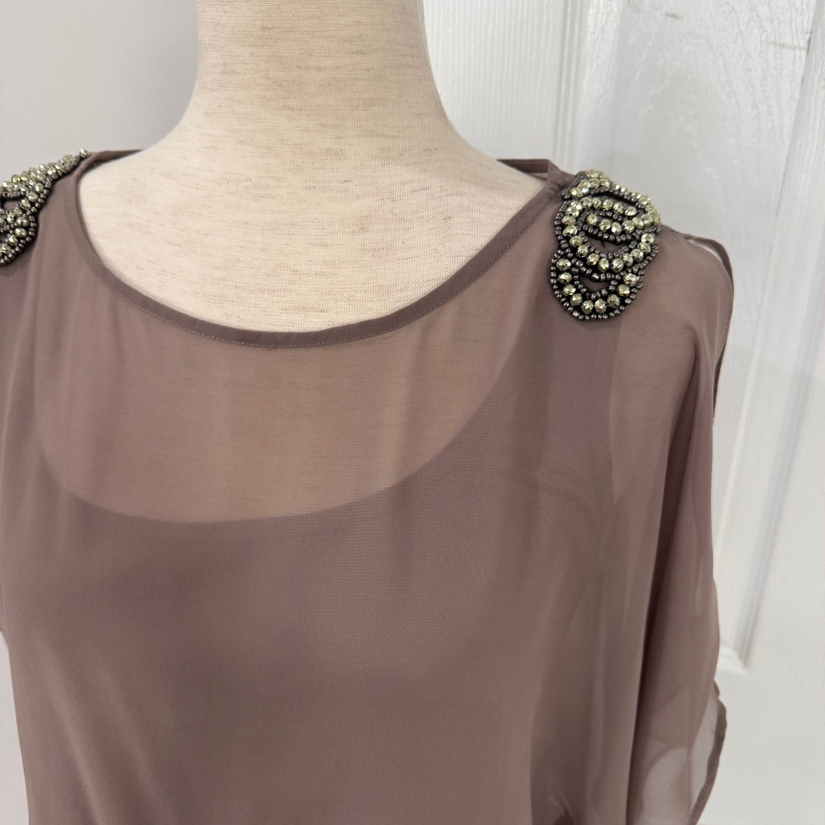 R&M Richards | Taupe Evening Mini Dress Women's 6P