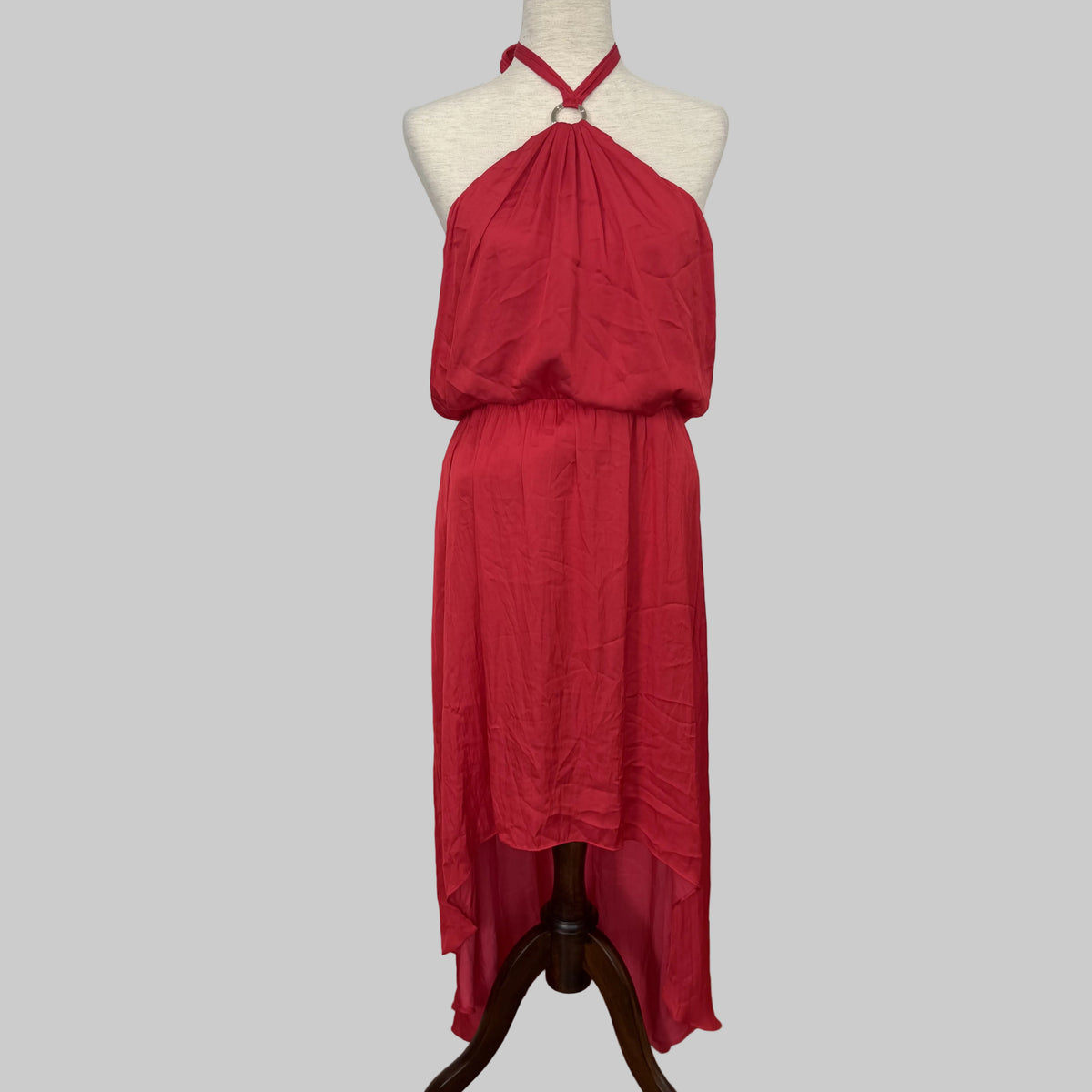 White House Black Market | Red Silky High Low Halter Dress