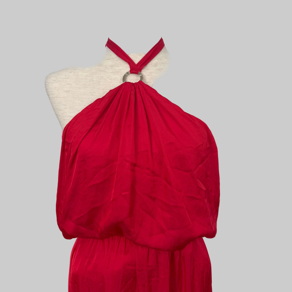 White House Black Market | Red Silky High Low Halter Dress