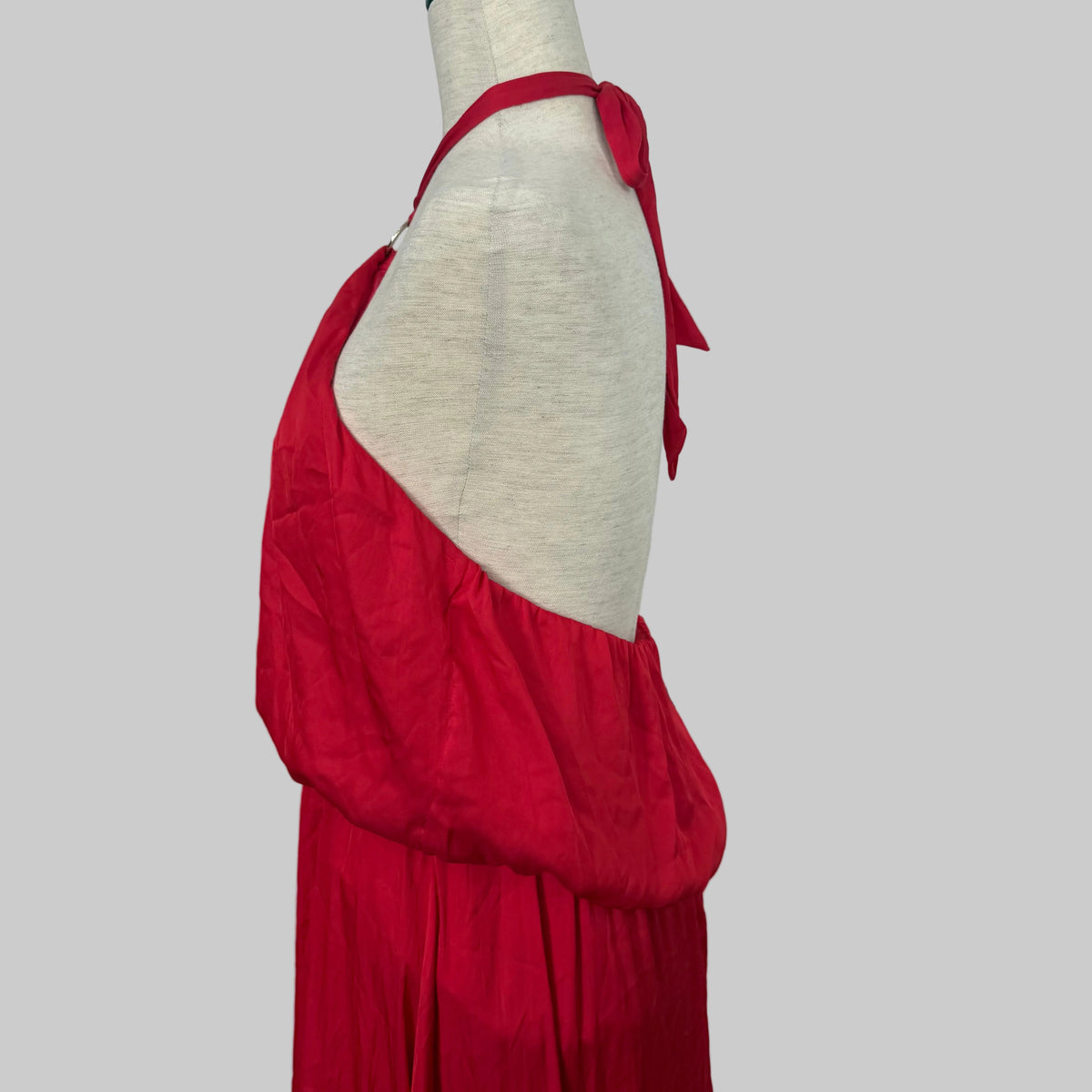 White House Black Market | Red Silky High Low Halter Dress