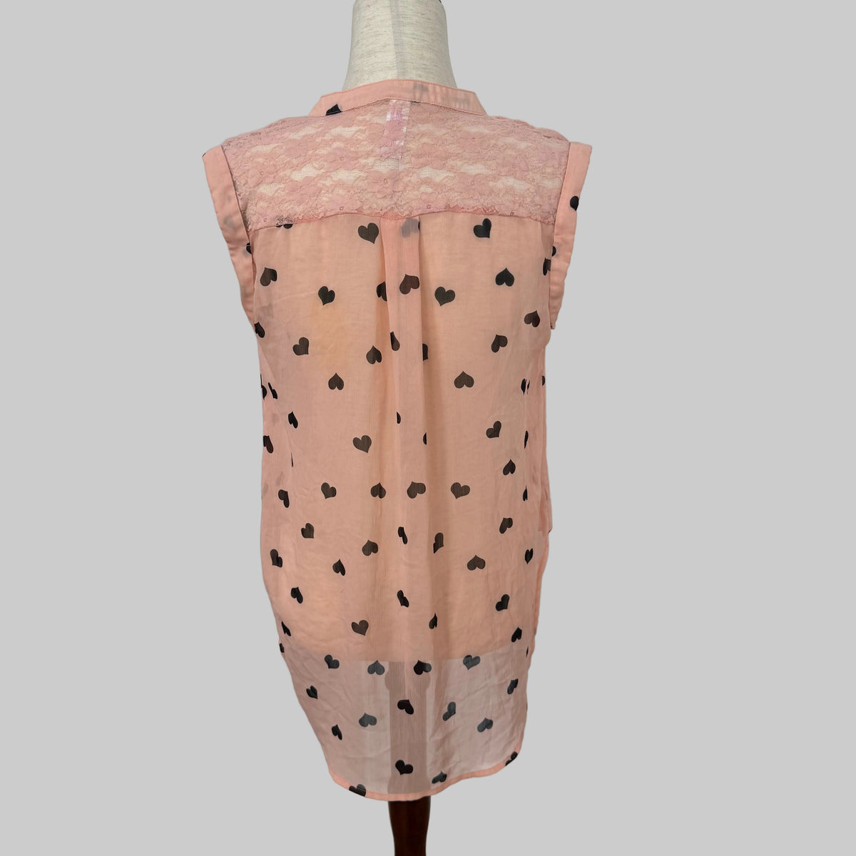 No Boundaries | Y2K Sheer Pink Blouse with Black Hearts