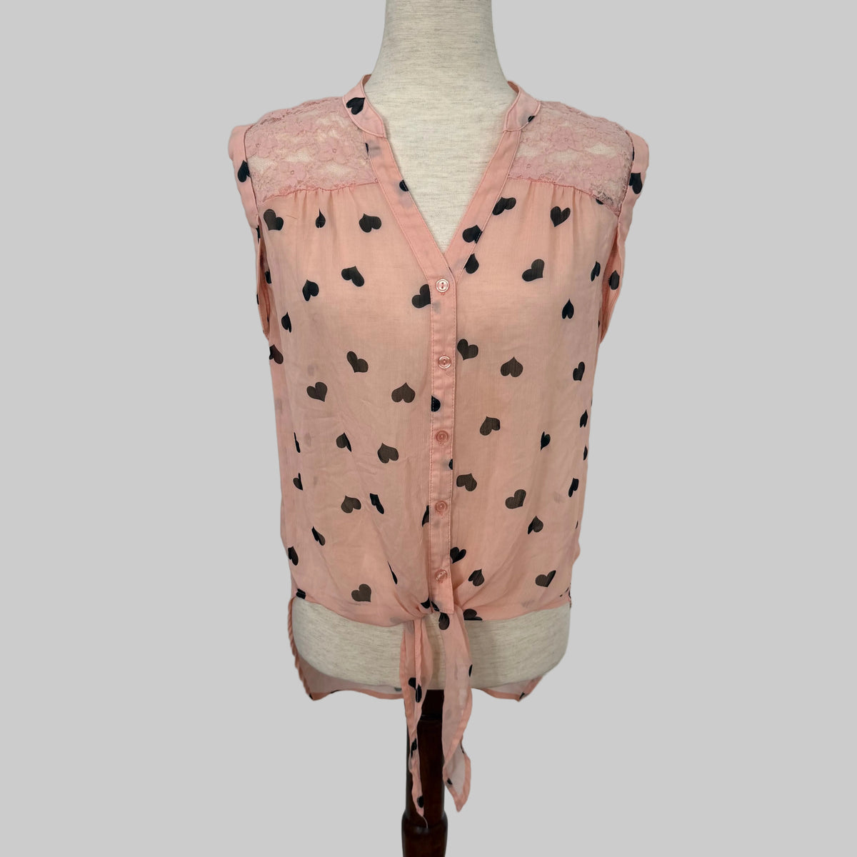 No Boundaries | Y2K Sheer Pink Blouse with Black Hearts