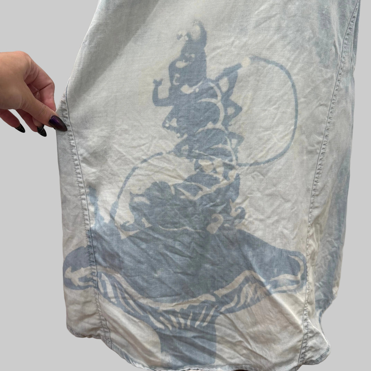 Refashioned | Alice in Wonderland Bleach Painted Denim Dress Women's Small