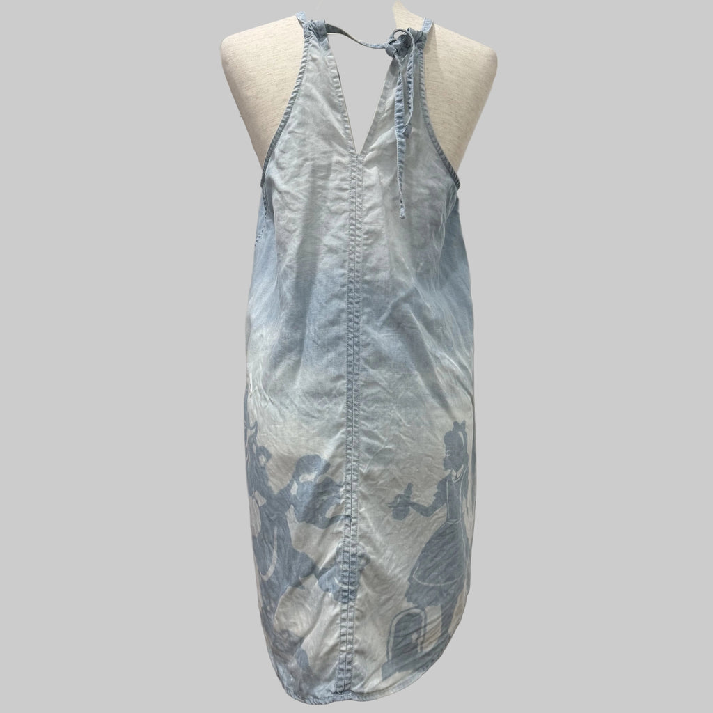 Refashioned | Alice in Wonderland Bleach Painted Denim Dress Women's Small
