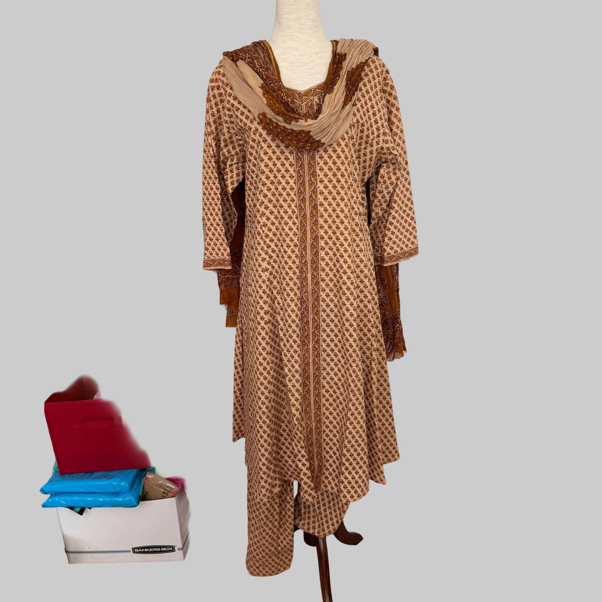 Handmade Kurta 3 Piece Set; Top, Pants, Scarf